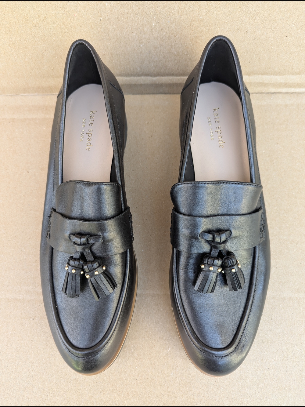 kate Spade Kalina Tassel Loafers Flats Leather Platform Women's 10M Black - Picture 2 of 11